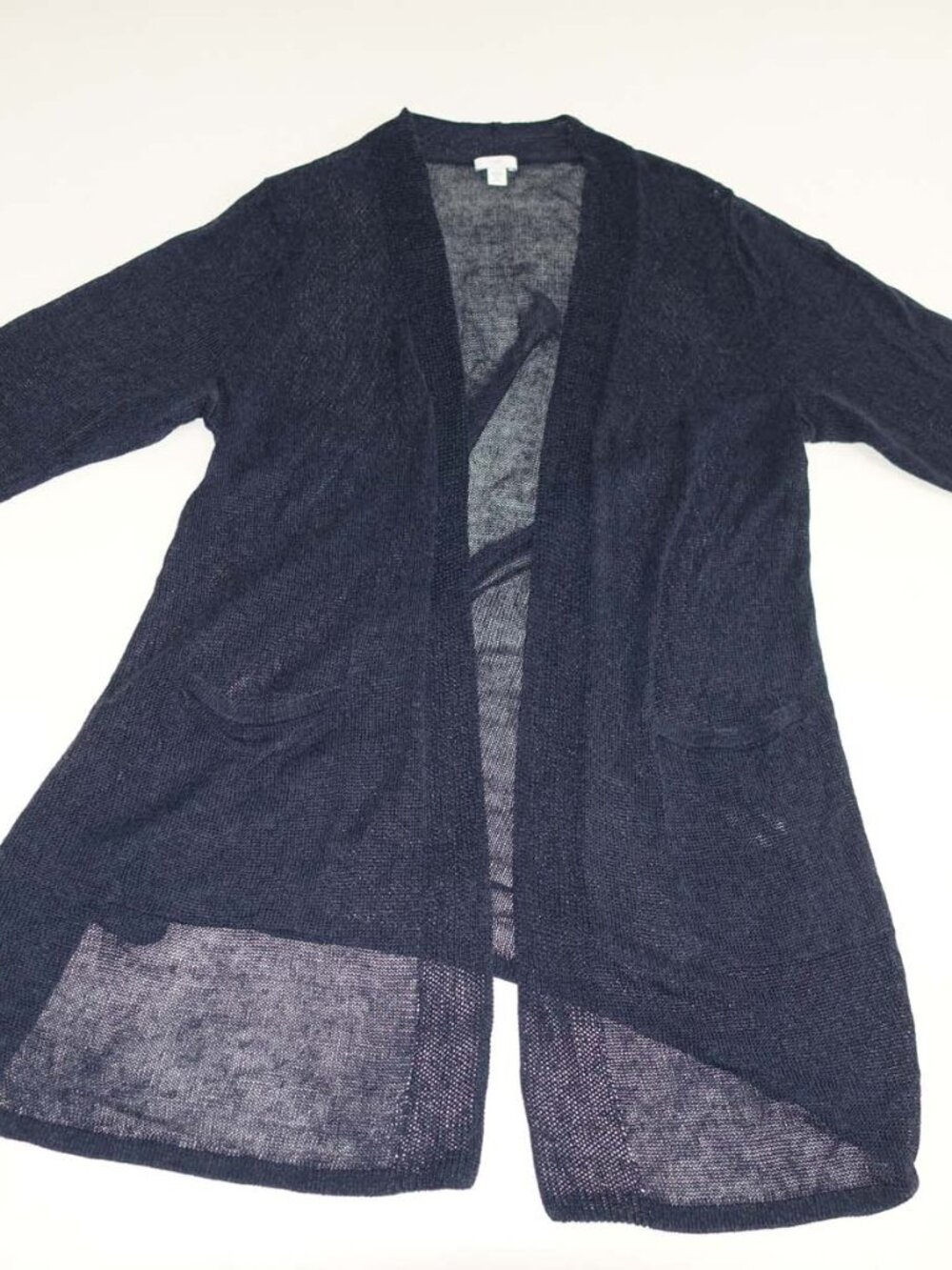J. Jill Womens Open Front Cardigan Tunic Sweater Petite XL Navy Blue Linen Blend